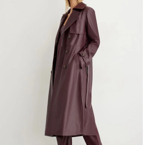 SOLD NWT Dynamite Faux Leather Trench Coat M Burgundy Port Royale - Picture 3 of 15